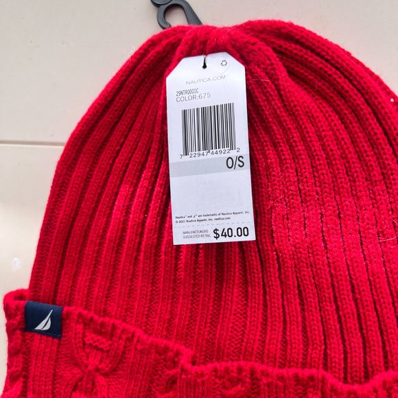 Nautica Women's One Size Red Cable Knit Beanie, Winter Cuffed Cup Hat NW - Picture 8 of 13